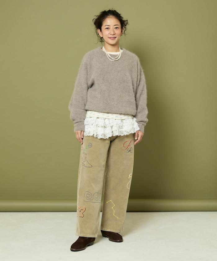 鏈式縫線燈芯絨長褲