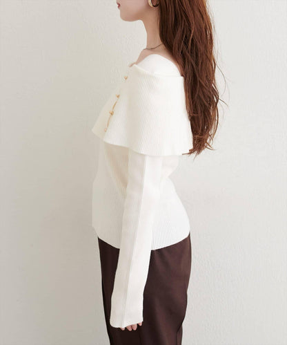 一字肩設計針織衫
