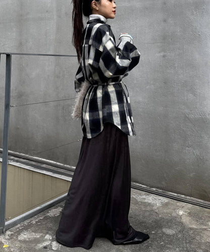 收腰格紋寬鬆襯衫