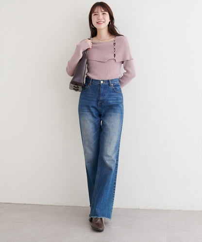 一字肩設計針織衫