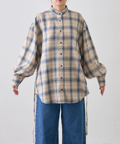 收腰格紋寬鬆襯衫