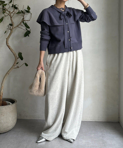 棒領帶披肩開衫