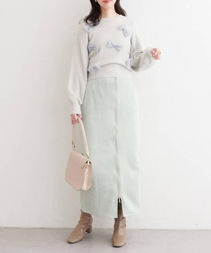 麂皮翻折腰半身裙