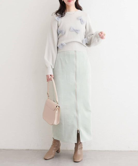 麂皮翻折腰半身裙