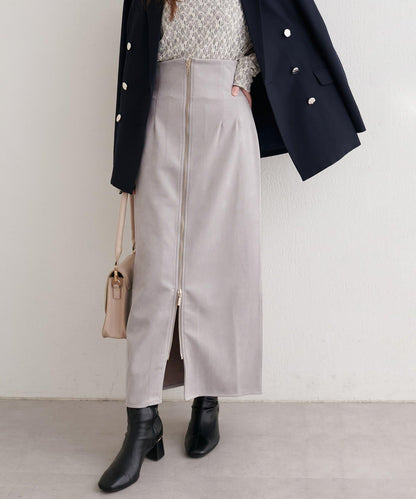 麂皮翻折腰半身裙