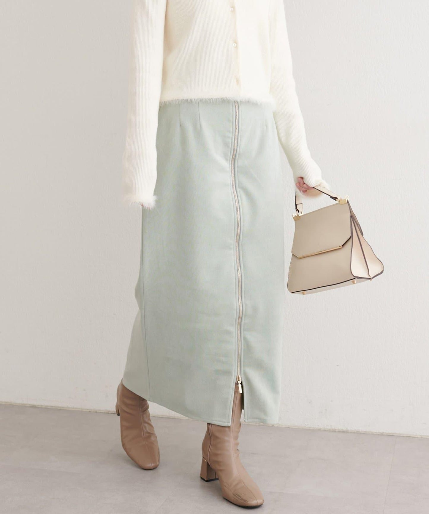 麂皮翻折腰半身裙