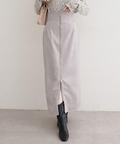 麂皮翻折腰半身裙