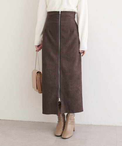 麂皮翻折腰半身裙