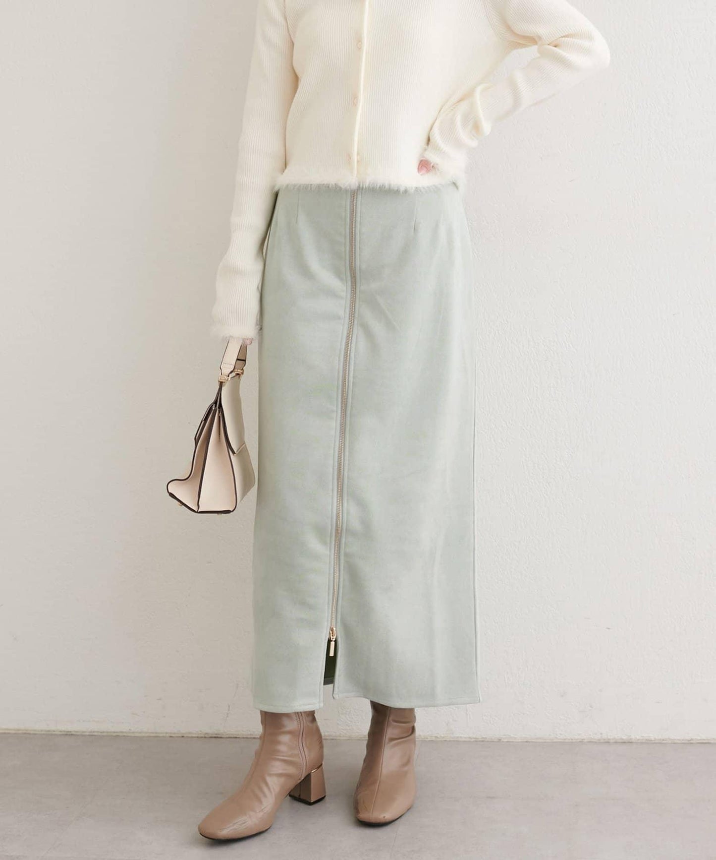 麂皮翻折腰半身裙