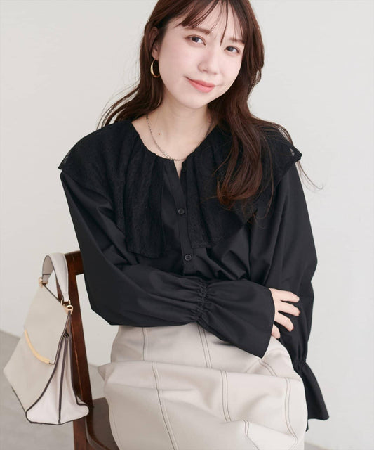 蕾絲斗篷領襯衫