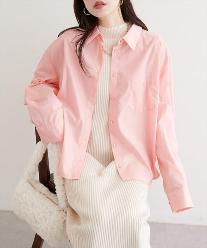 帶口袋刺繡寬鬆襯衫