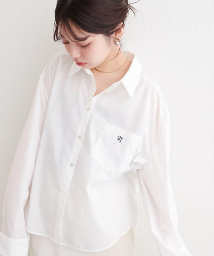 帶口袋刺繡寬鬆襯衫