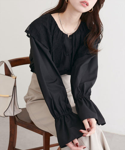 蕾絲斗篷領襯衫