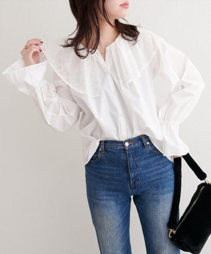 蕾絲斗篷領襯衫