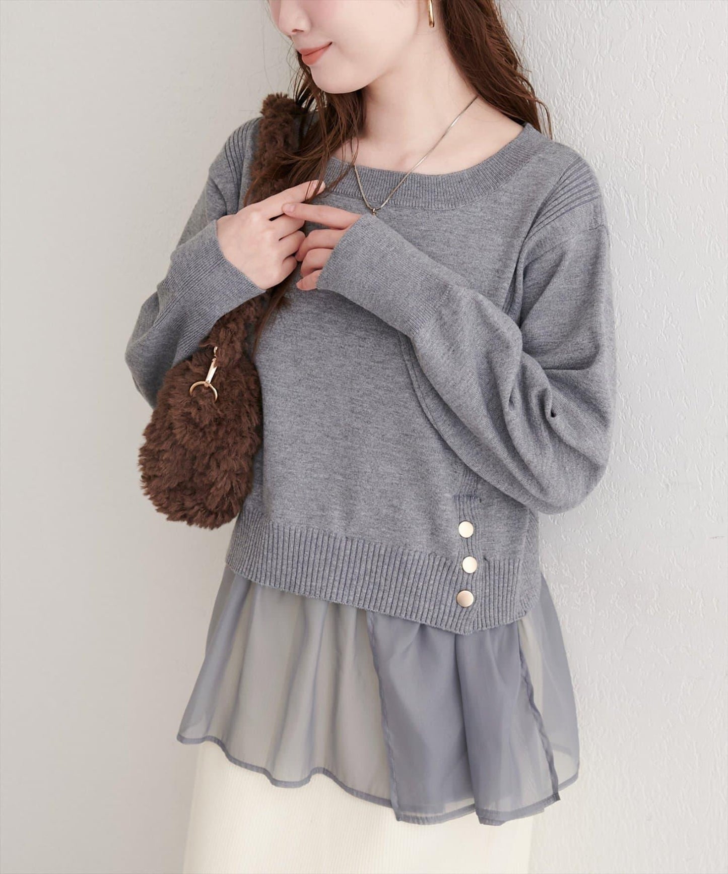 可拆卸下襬荷葉邊針織衫