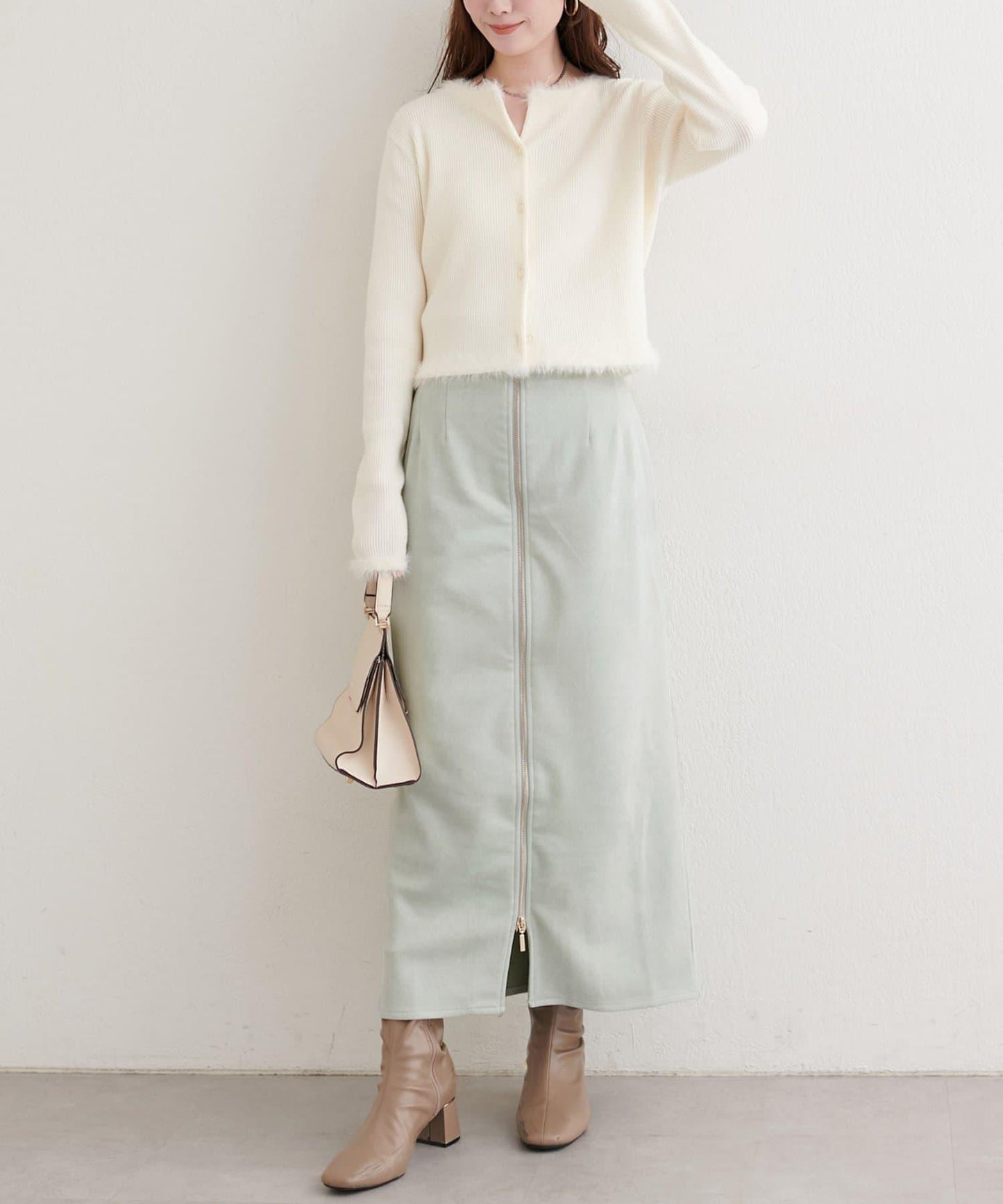 麂皮翻折腰半身裙