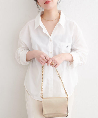 帶口袋刺繡寬鬆襯衫