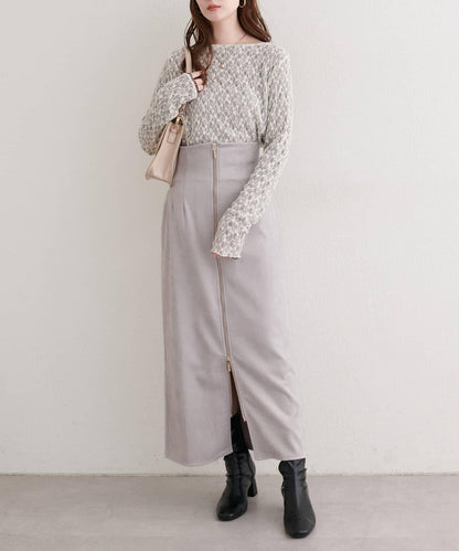 麂皮翻折腰半身裙