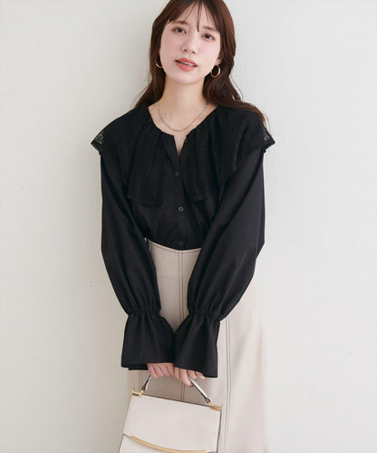 蕾絲斗篷領襯衫