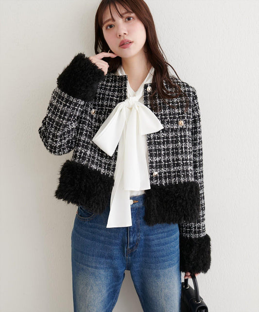 長毛絨花呢夾克