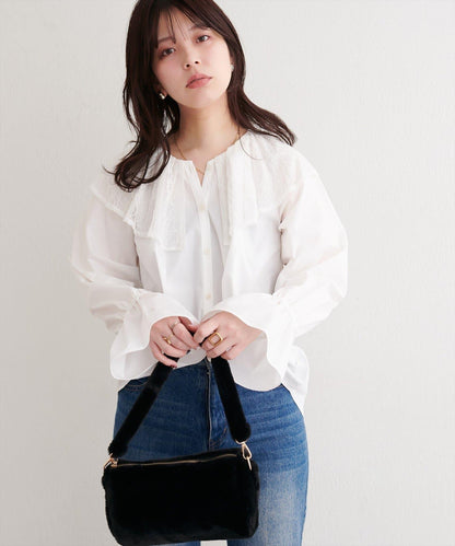 蕾絲斗篷領襯衫