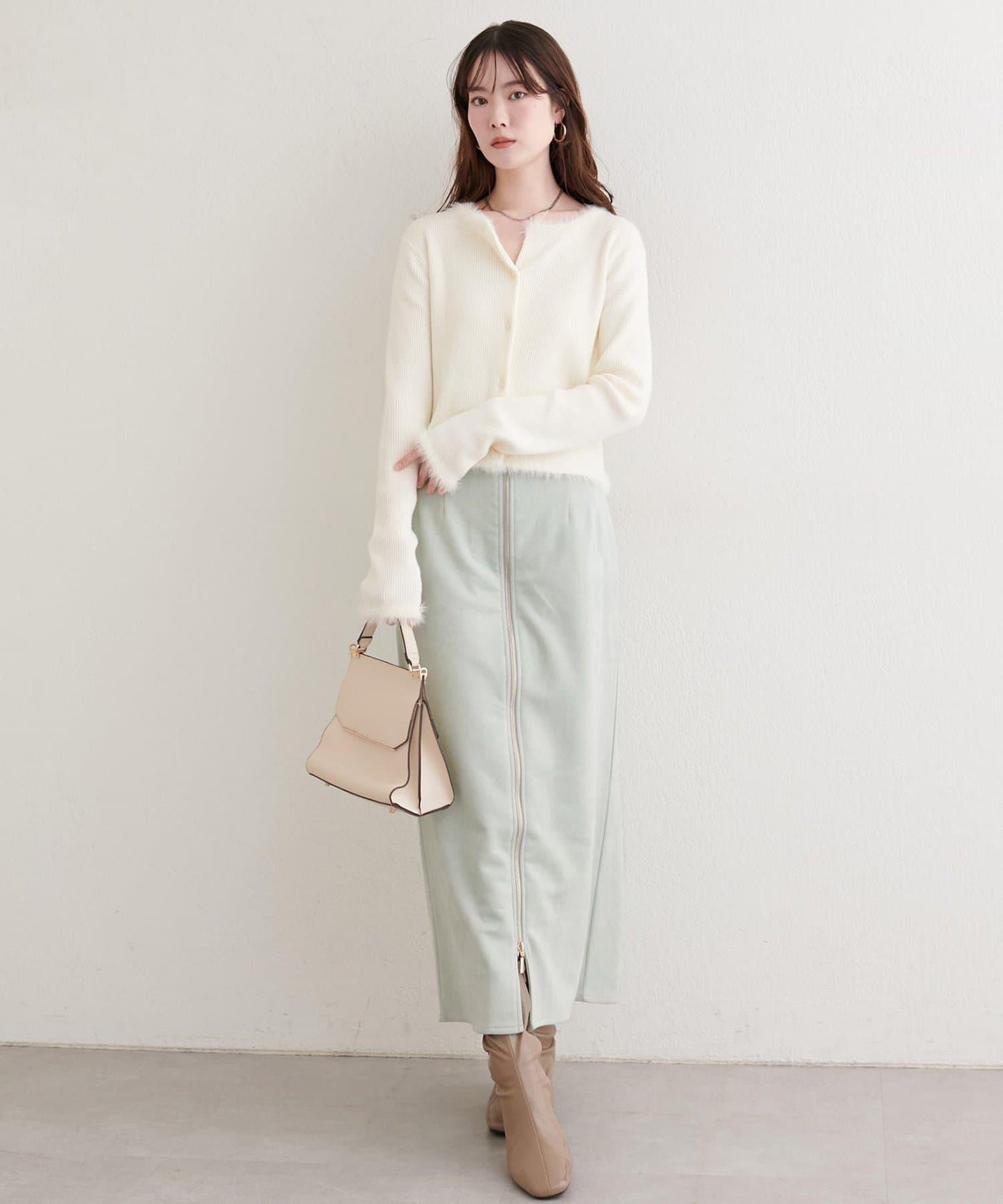 麂皮翻折腰半身裙