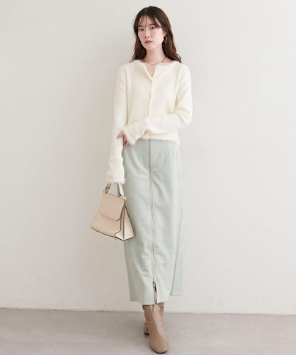 麂皮翻折腰半身裙