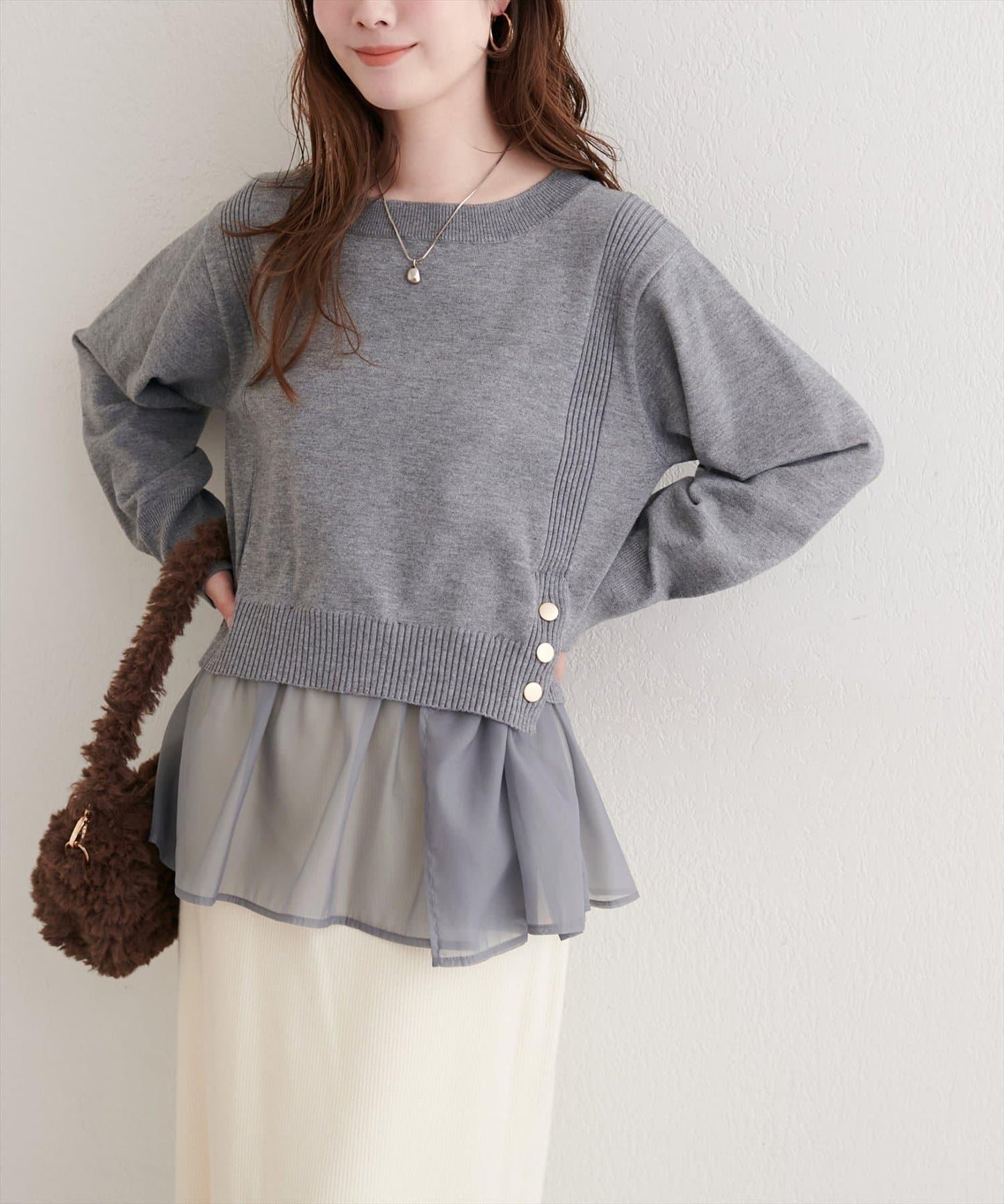 可拆卸下襬荷葉邊針織衫