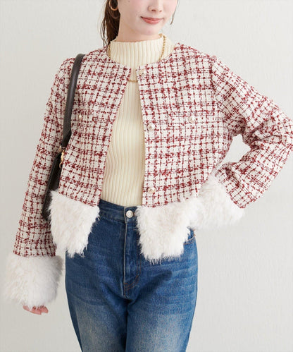 長毛絨花呢夾克