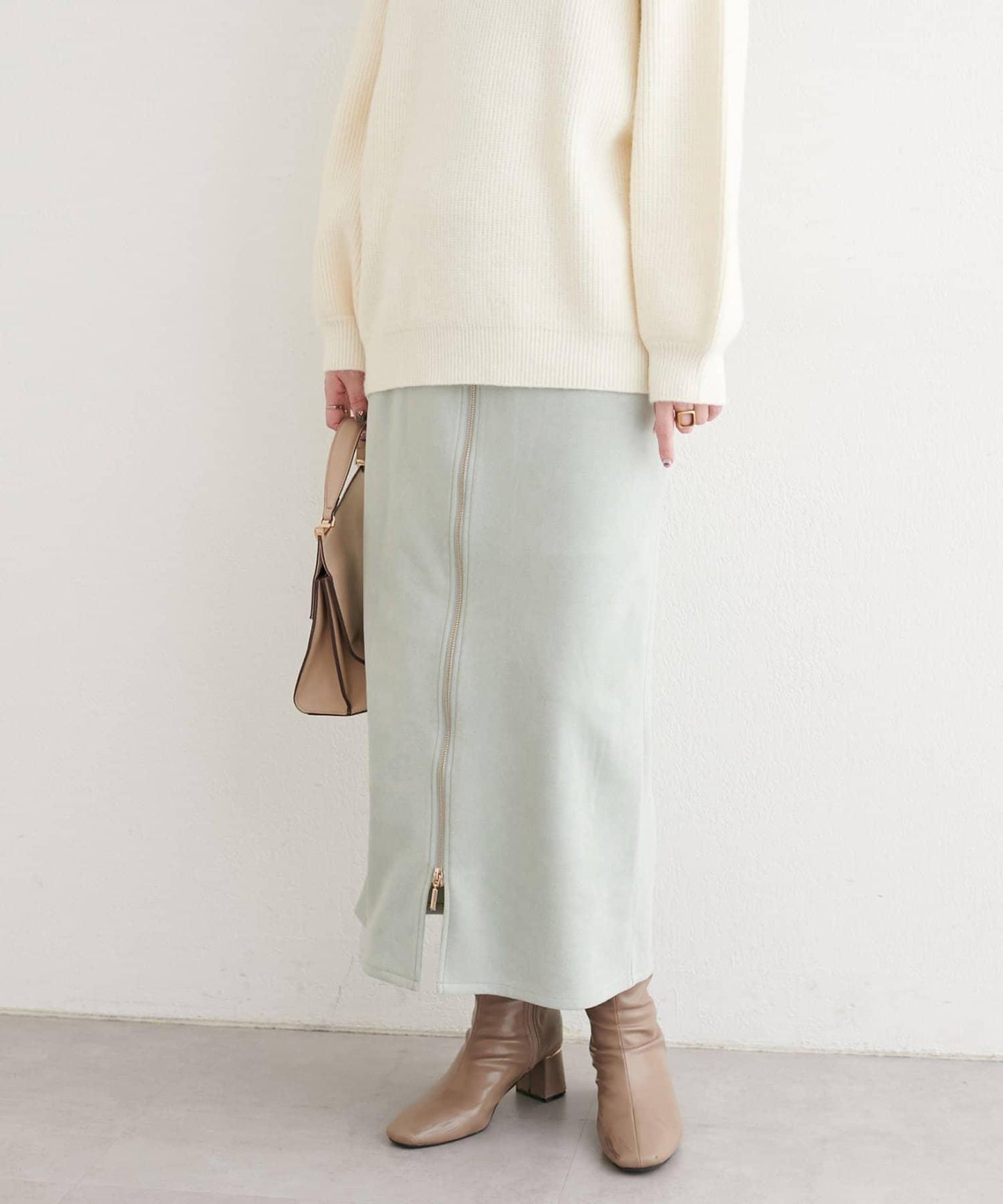 麂皮翻折腰半身裙