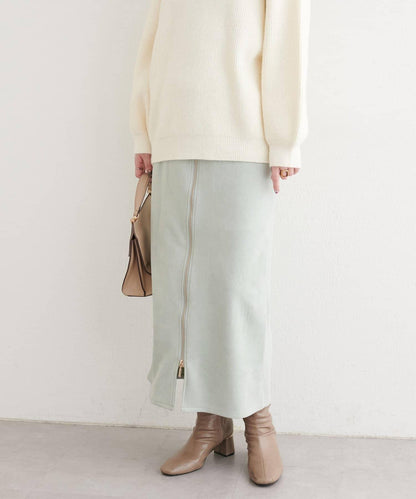 麂皮翻折腰半身裙