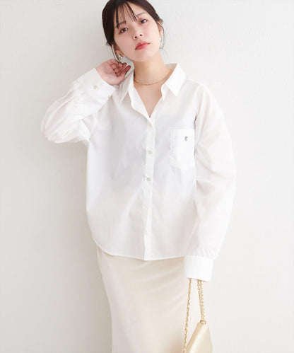 帶口袋刺繡寬鬆襯衫