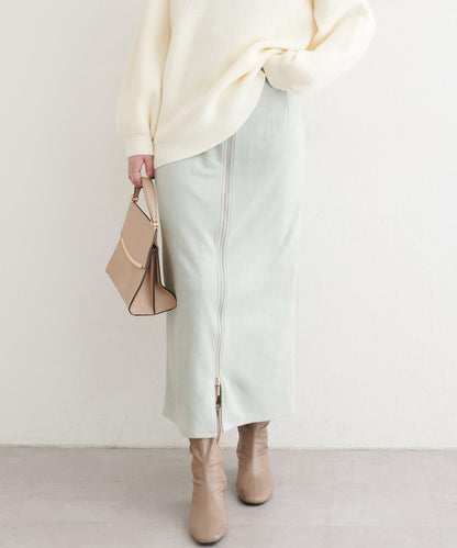 麂皮翻折腰半身裙