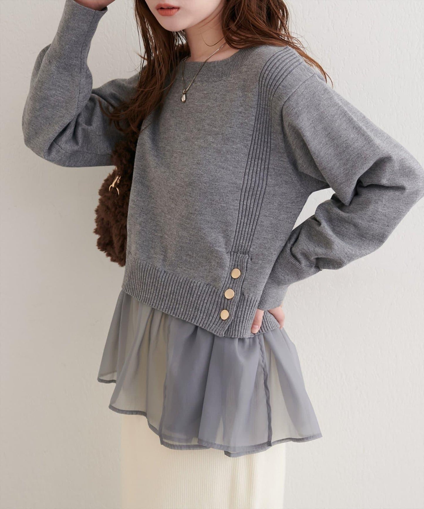 可拆卸下襬荷葉邊針織衫