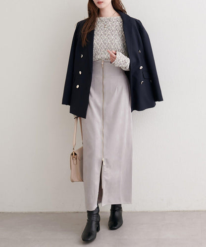 麂皮翻折腰半身裙