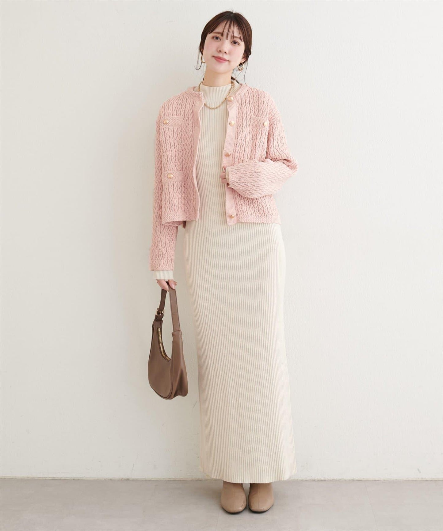 金色紐扣天鵝絨絨線麻花針織開衫