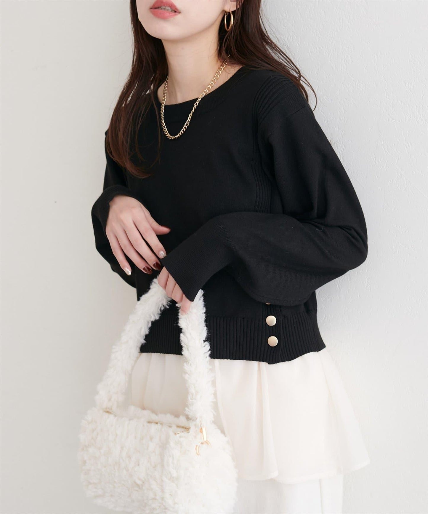 可拆卸下襬荷葉邊針織衫