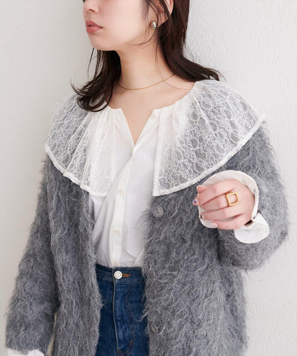 蕾絲斗篷領襯衫