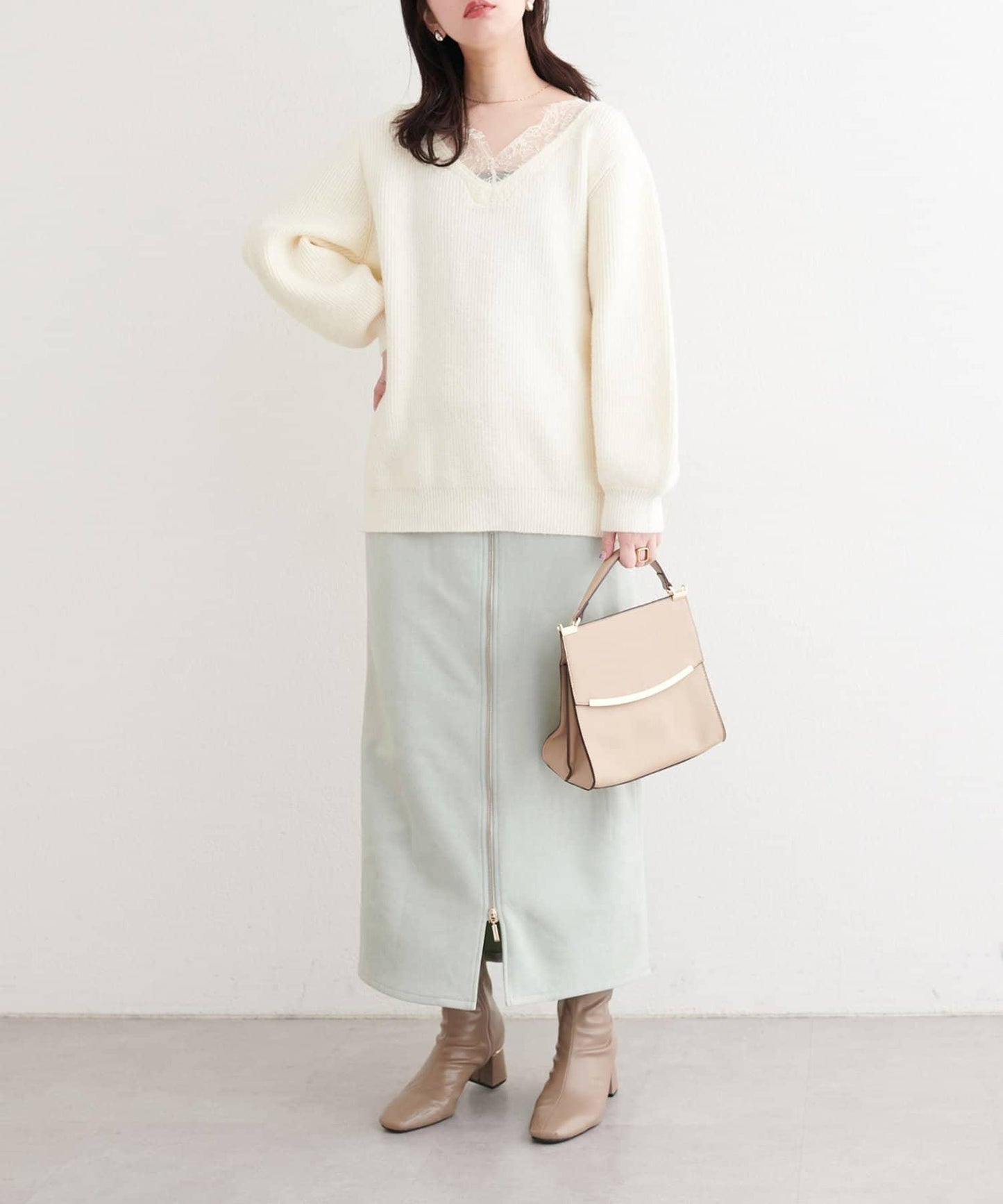 麂皮翻折腰半身裙