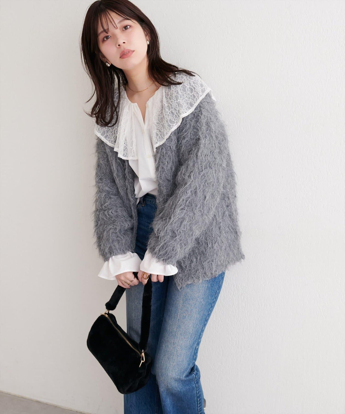 蕾絲斗篷領襯衫