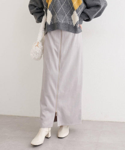 麂皮翻折腰半身裙