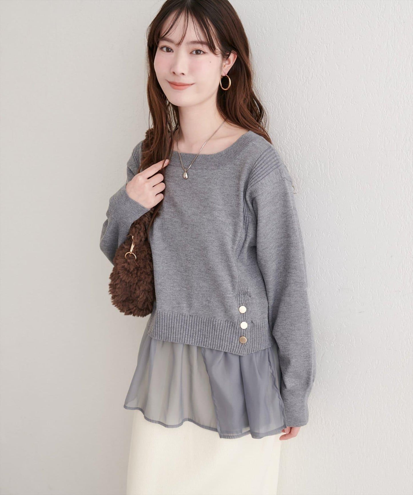 可拆卸下襬荷葉邊針織衫