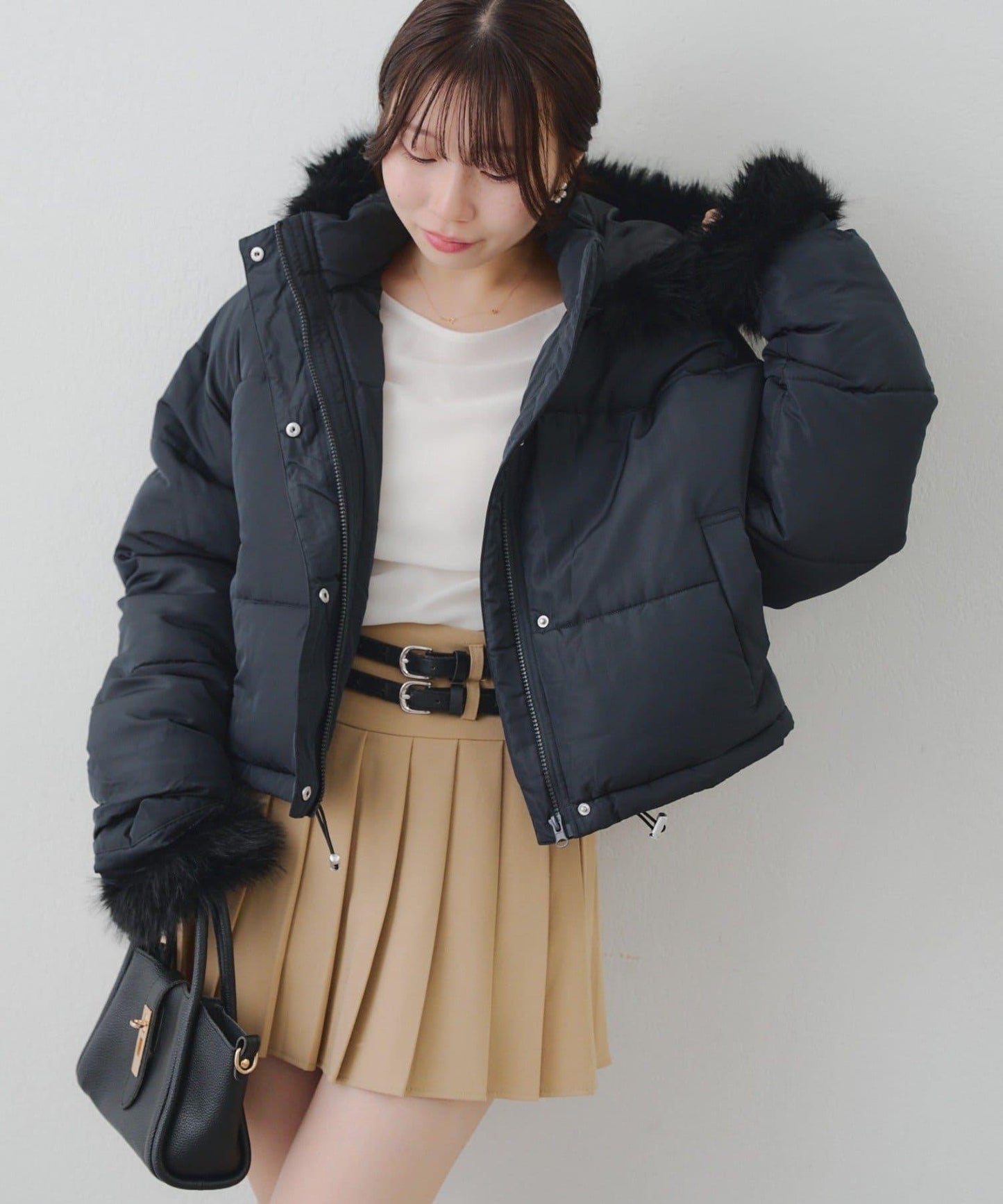 帶仿皮草拉鍊環保羽絨服