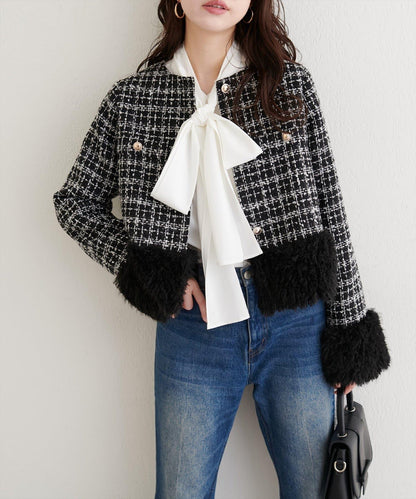 長毛絨花呢夾克