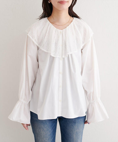 蕾絲斗篷領襯衫