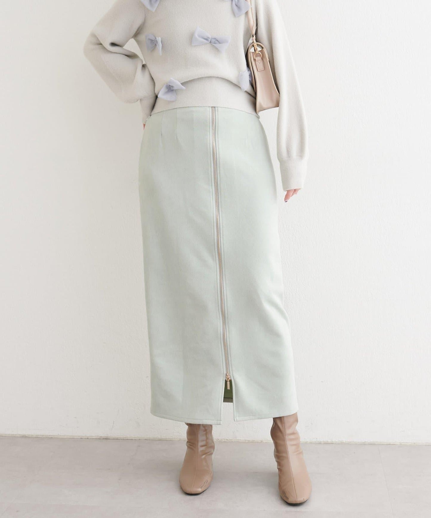 麂皮翻折腰半身裙