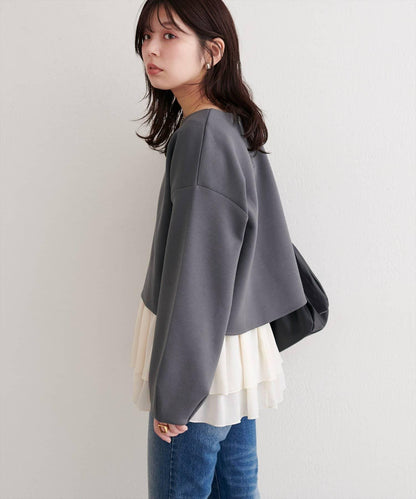 短款連帽衛衣+荷葉邊吊帶套裝