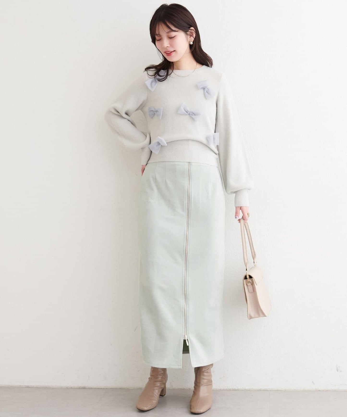 麂皮翻折腰半身裙