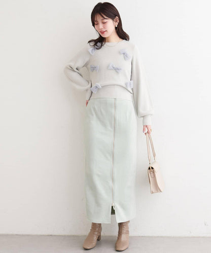 麂皮翻折腰半身裙