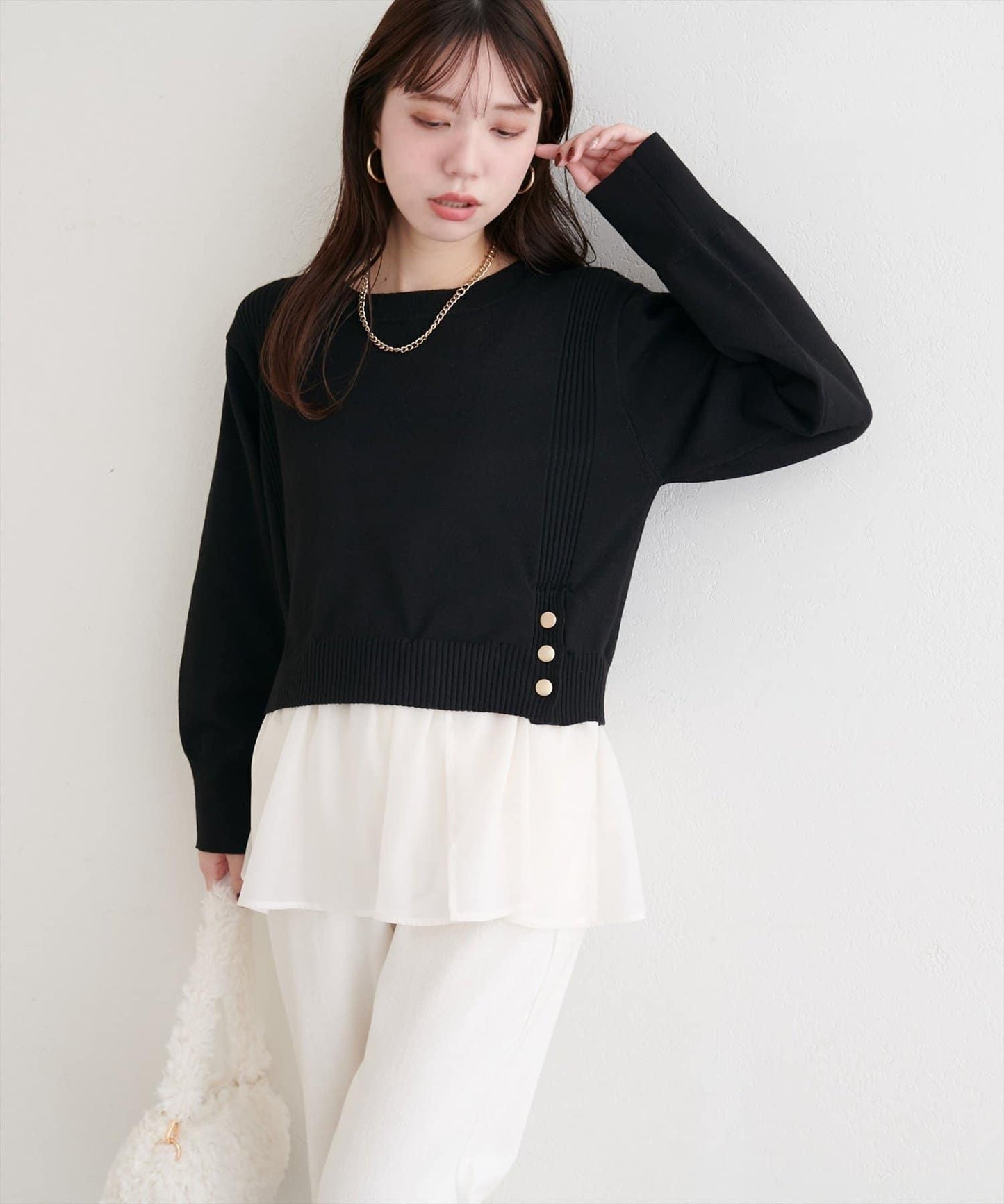 可拆卸下襬荷葉邊針織衫